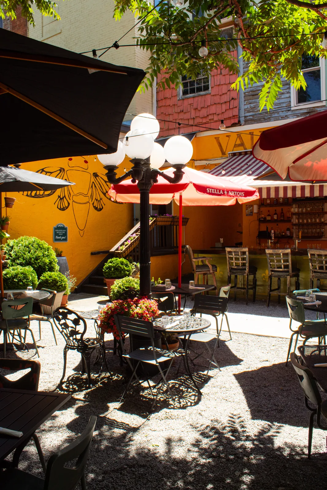 Green garden patio courtyard at Luca Bistro, Mt. Adams